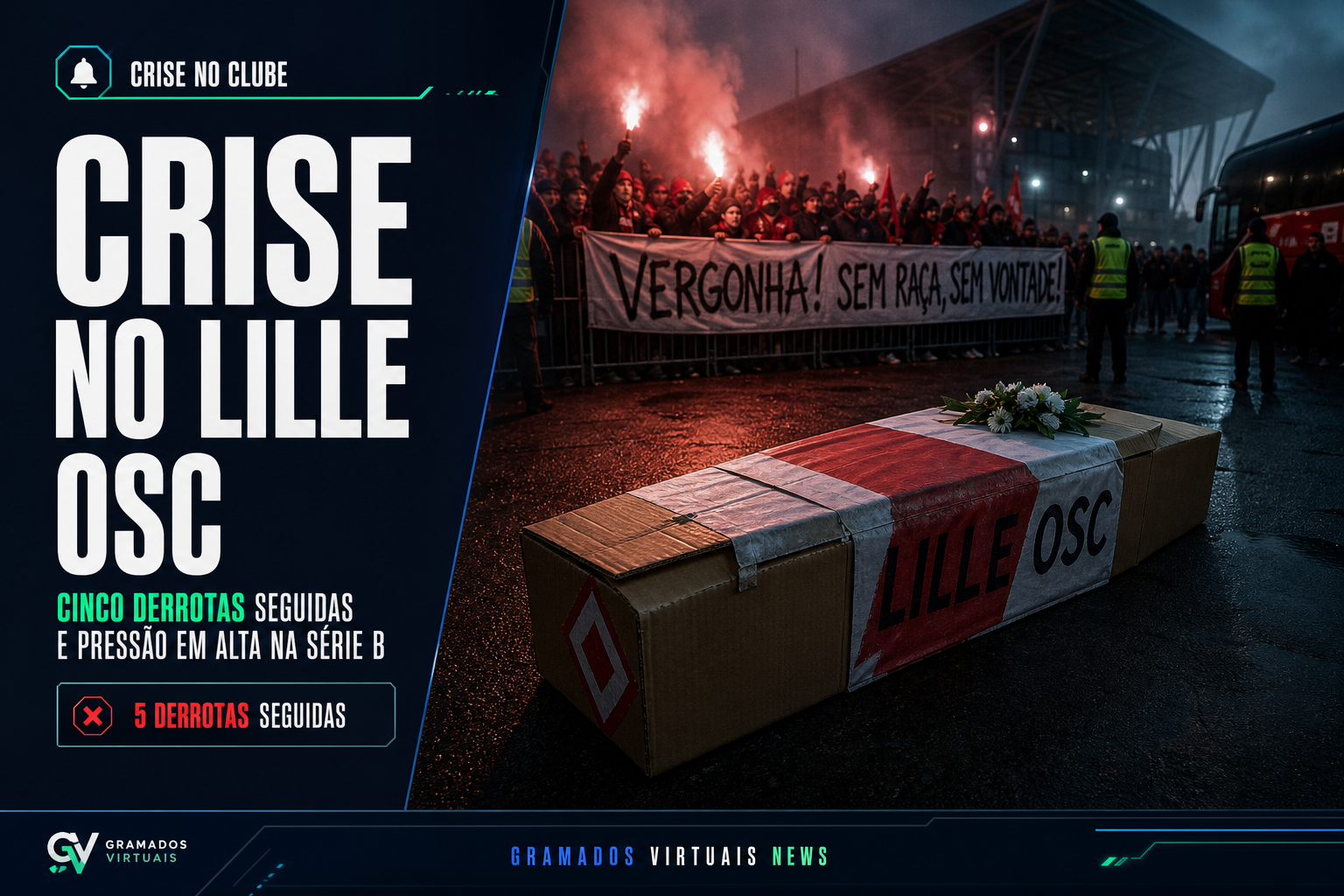 Lille OSC (marcos) na Série B vive crise com tema SYMBOLIC_FUNERAL após cinco derrotas seguidas.