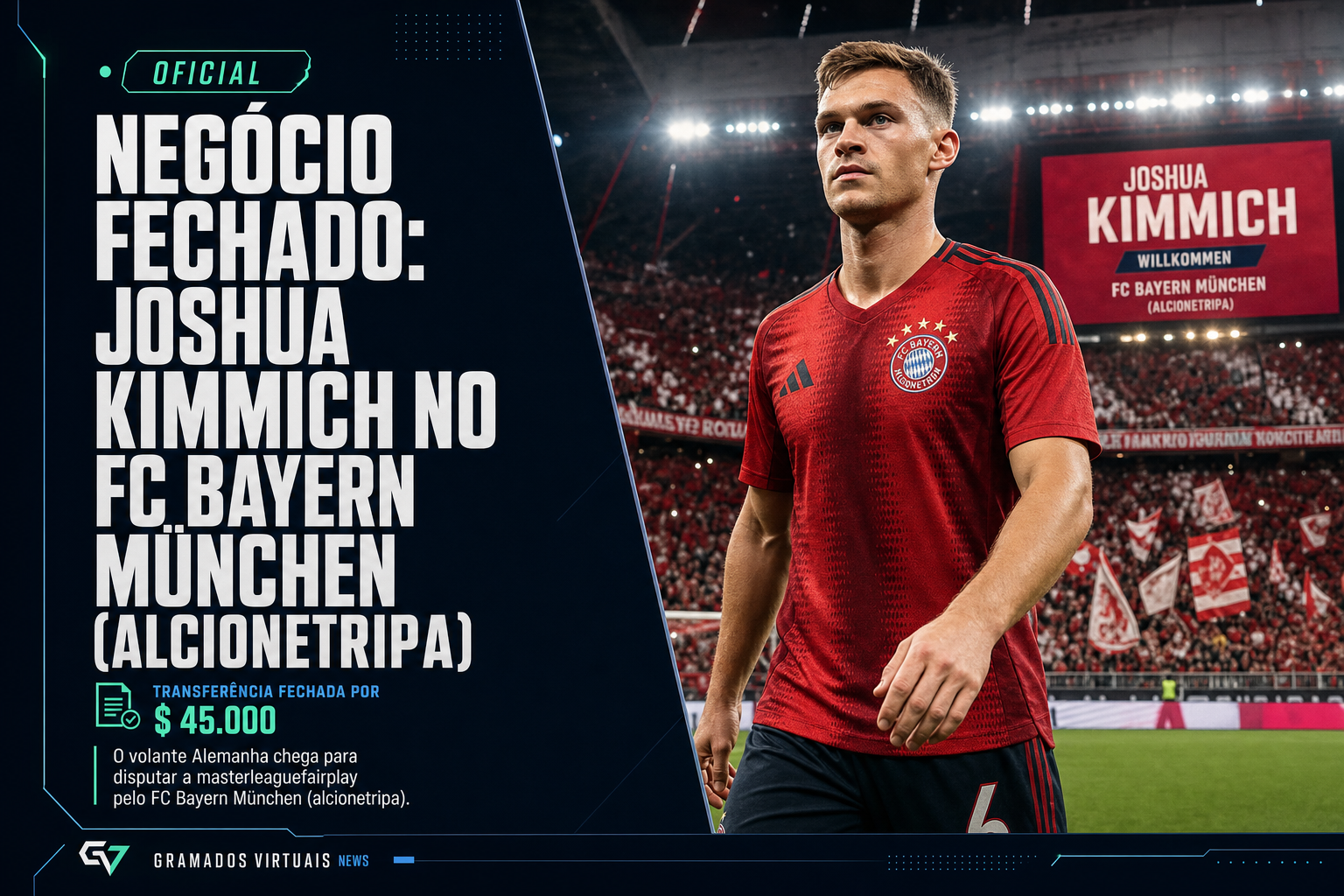 Joshua Kimmich é apresentado pelo FC Bayern München (alcionetripa) com a camisa do novo clube.